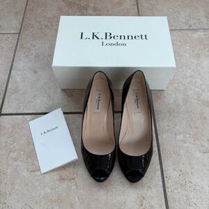 LK Bennett Black Patent Peep-Toe Pumps